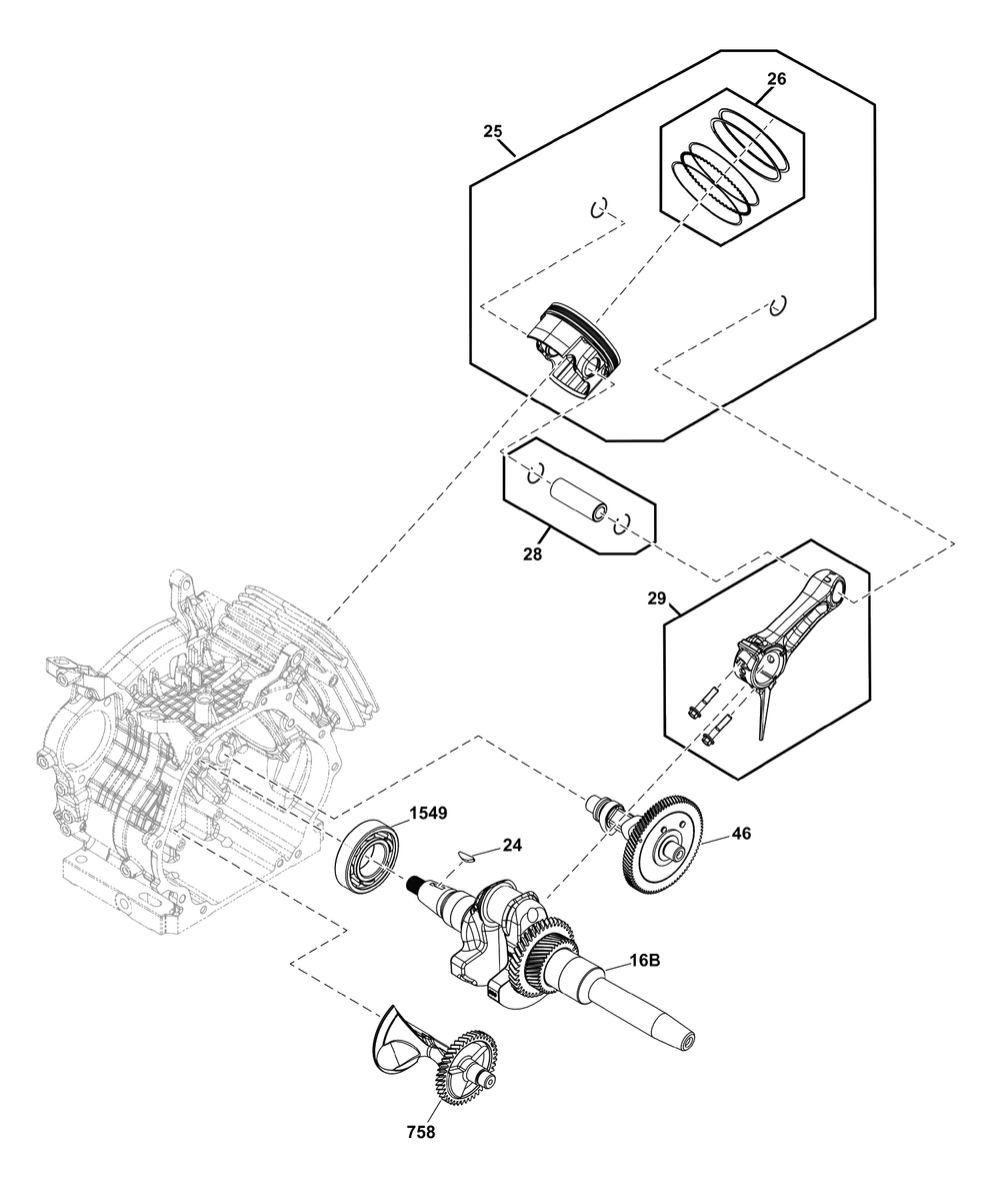 Crankshaft Group Diagram and Parts List for 25E337-0030-G1  Briggs and Stratton Engine